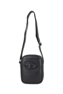Black leather crossbody bag with prominent embossed logo on front by diesel unisex holi black model