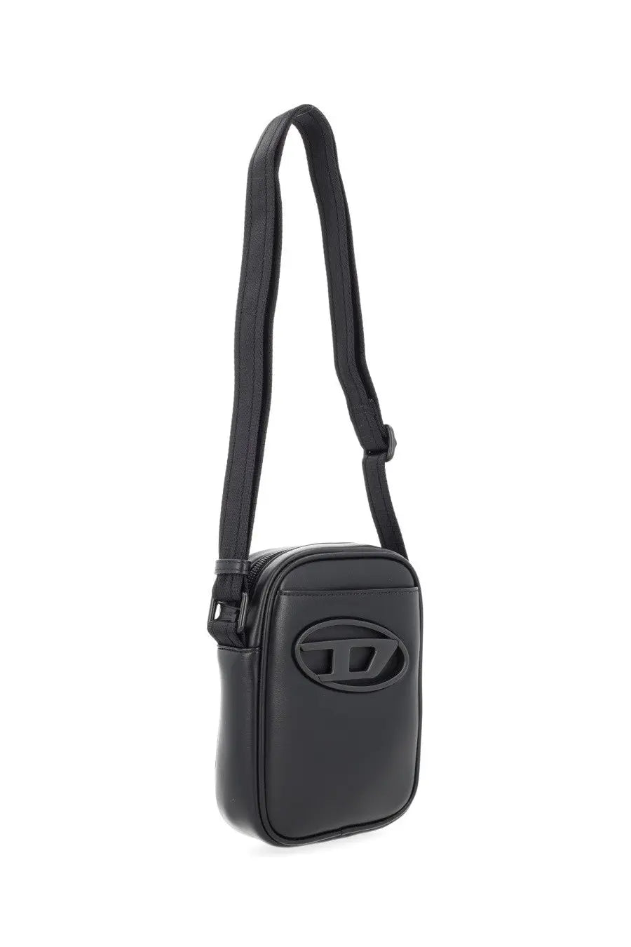 Diesel unisex bag Holi black black leather crossbody bag with sleek minimalist design and embossed logo on front