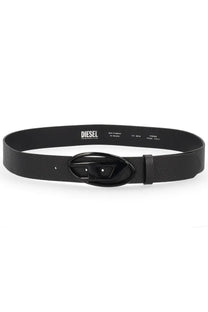 Diesel unisex belt black with a matte-finished buckle and textured leather strap in black color