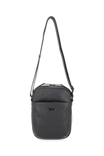 Diesel unisex rave black leather crossbody bag with sleek minimalist design and subtle front brand logo