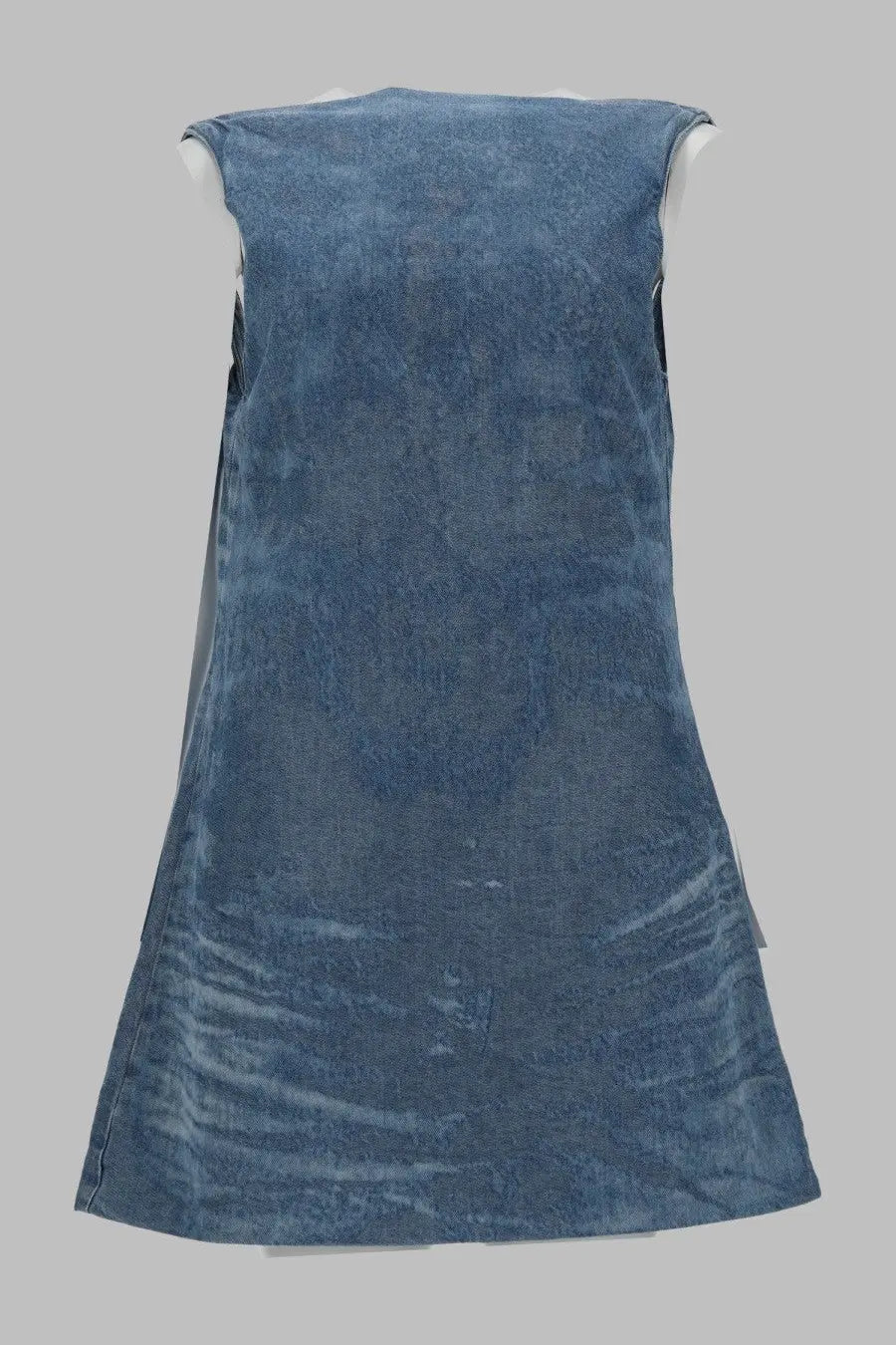 Diesel women’s abito corto sleeveless blue dress with textured faded fabric and subtle vertical pleats on the sides