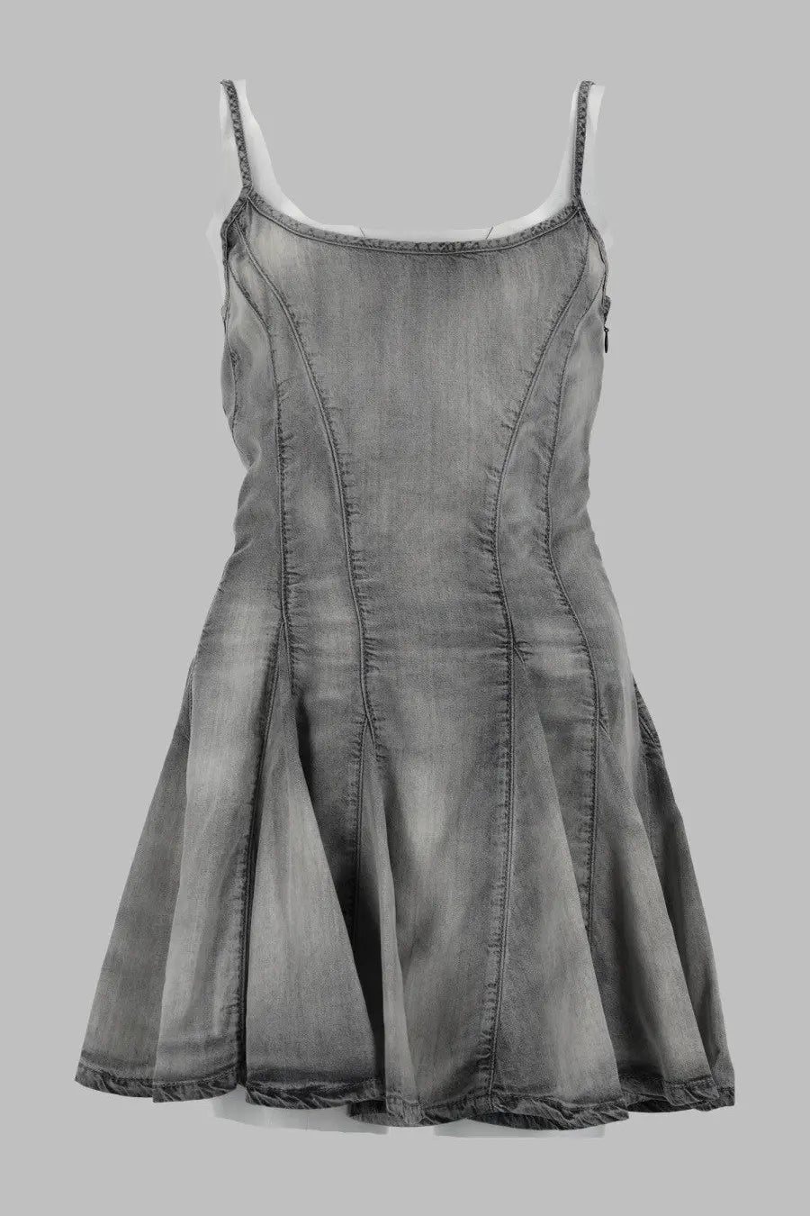 Diesel women’s abito corto de spoky grey gray denim slip dress with thin straps and flared skirt