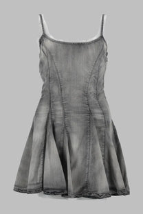 Diesel women’s abito corto de spoky grey gray denim slip dress with thin straps and flared skirt