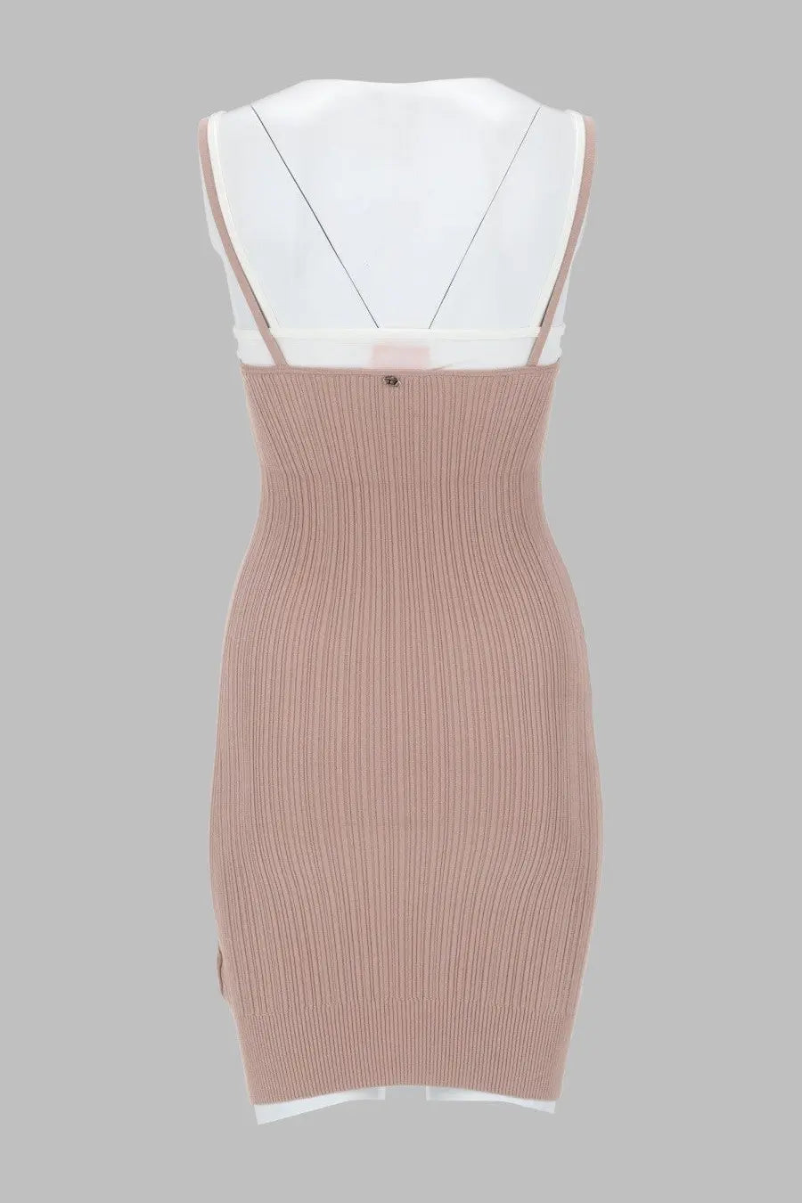 Diesel women’s abito tank Zandra con effetto sovrapposto in ribbed blush pink knit dress with thin straps and white underlayer