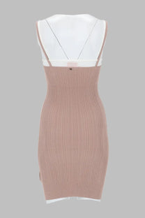 Diesel women’s abito tank Zandra con effetto sovrapposto in ribbed blush pink knit dress with thin straps and white underlayer