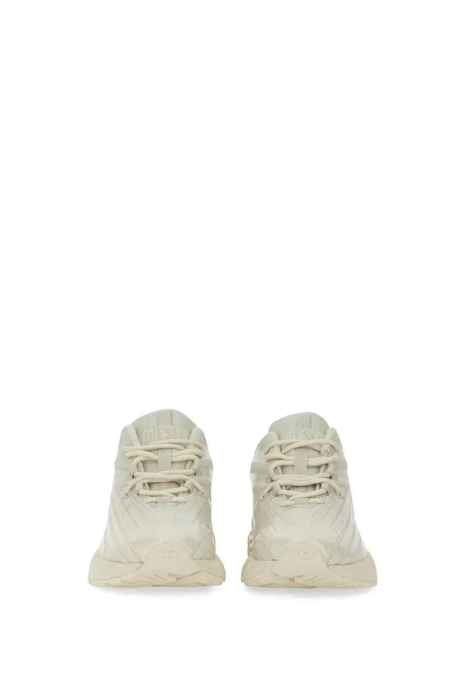 Cream-colored balenciaga triple s sneakers with textured upper and chunky sole shown for diesel women’s airspeed sneaker white