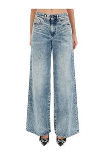 Diesel women’s akemi jeans blue light-wash denim wide-leg trousers with high waist and five-pocket design