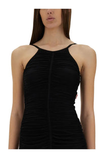 Diesel women’s amami long dress black ruched halter top with thin straps and central seam in soft fabric