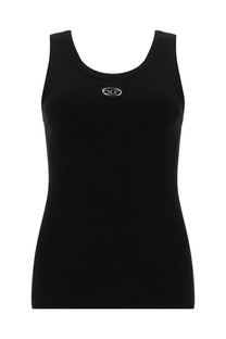 Diesel women’s anki od black sleeveless tank top with subtle silver embroidered logo at the neckline