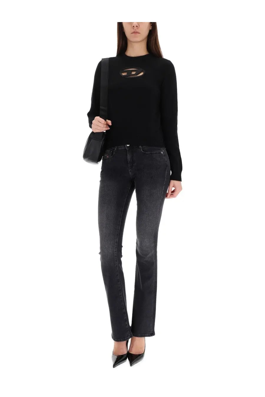 Diesel women’s Areesa jersey black denim jeans with a straight-leg cut and subtle fading