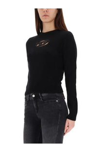 Diesel women’s black Areesa jersey long-sleeved knit top with metallic logo on chest in soft fabric