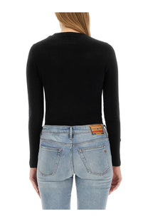 Diesel women’s Areesax black long-sleeved fitted top with ribbed neckline in soft fabric for casual wear