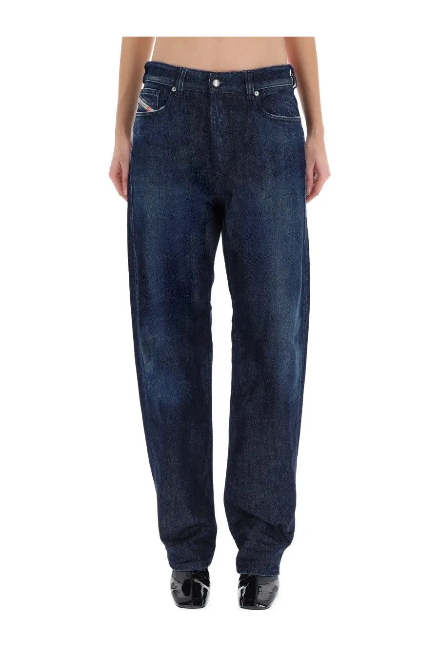Diesel women’s ark jeans blue dark indigo denim with relaxed wide-leg cut and subtle fading for a worn-in look