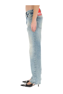 Light-wash denim jeans with a red Diesel brand label at the waistband from Diesel Women’s Ark Jeans Blue collection
