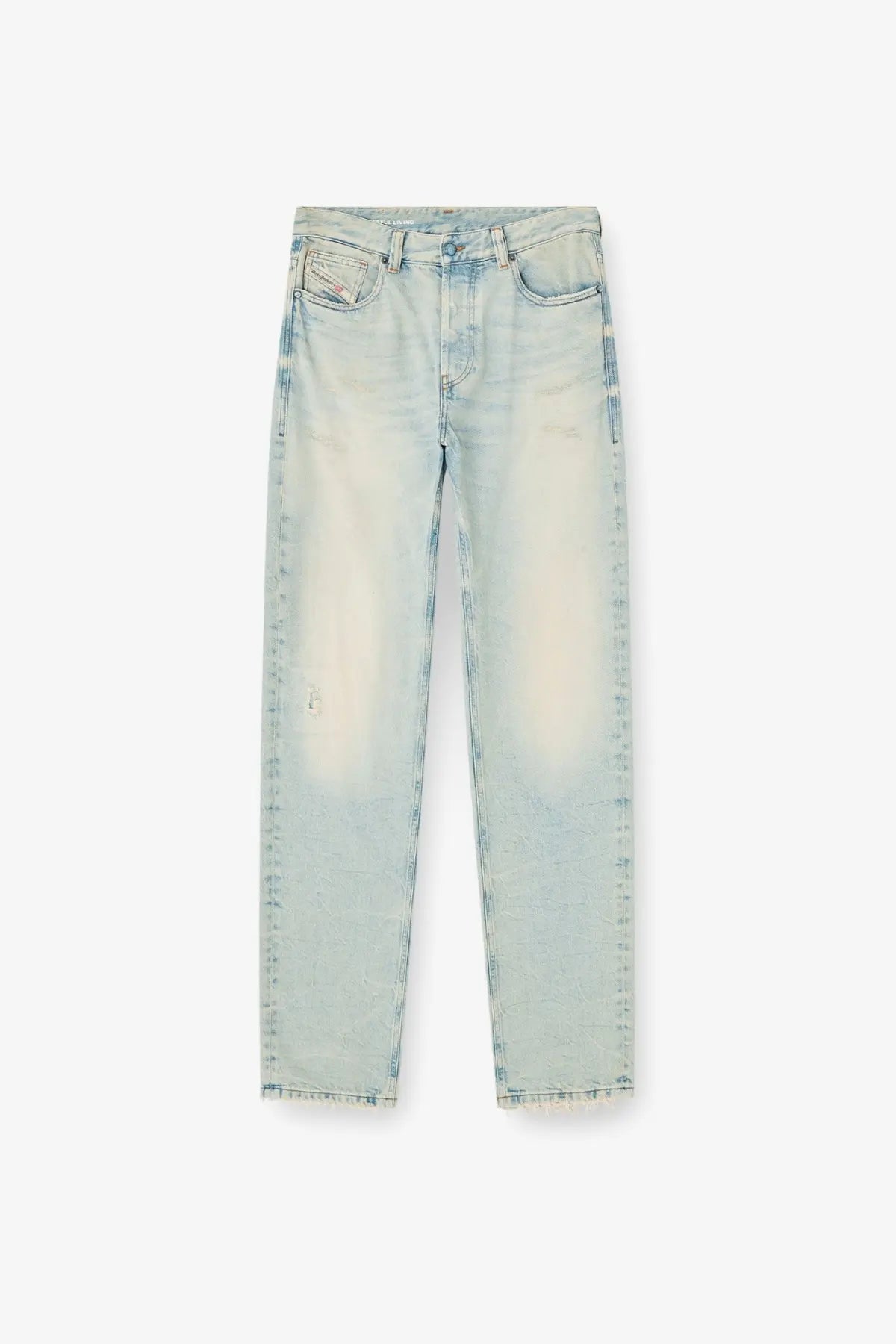 Diesel women’s Ark jeans in washed out blue denim with light-wash faded distressed look and subtle leg fading