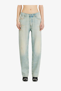 Diesel women’s Ark jeans in washed out blue light-wash denim with a relaxed straight-leg cut and subtle distressed details