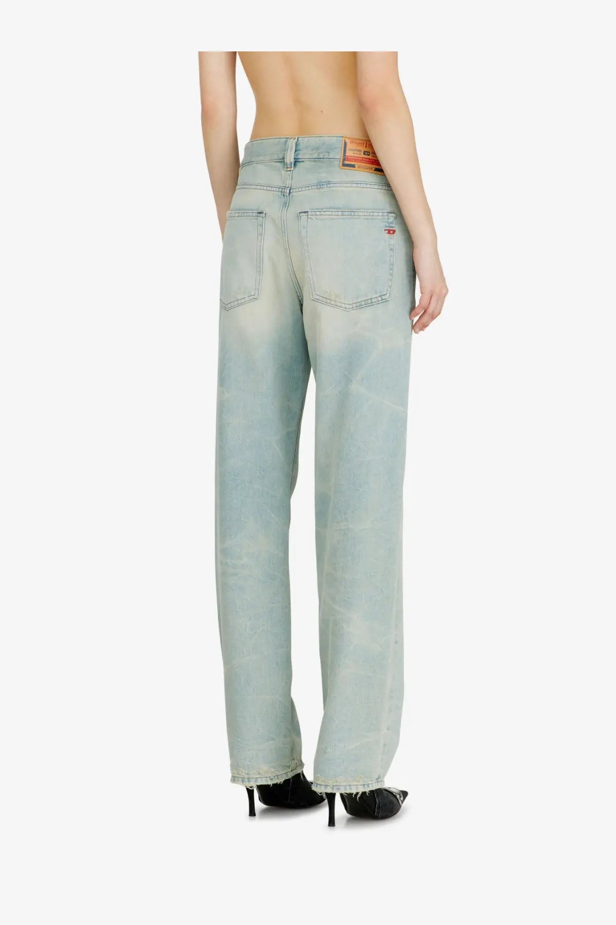 Diesel women’s ark jeans in washed out blue denim with relaxed straight-leg cut and subtle fading for a casual look