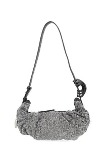 Diesel women’s black shoulder bag with ruched textured body covered in silver studs and black leather strap