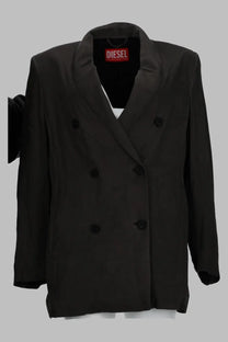 Diesel women’s black double-breasted blazer in viscosa fluida with sleek tailored fit and matching black buttons