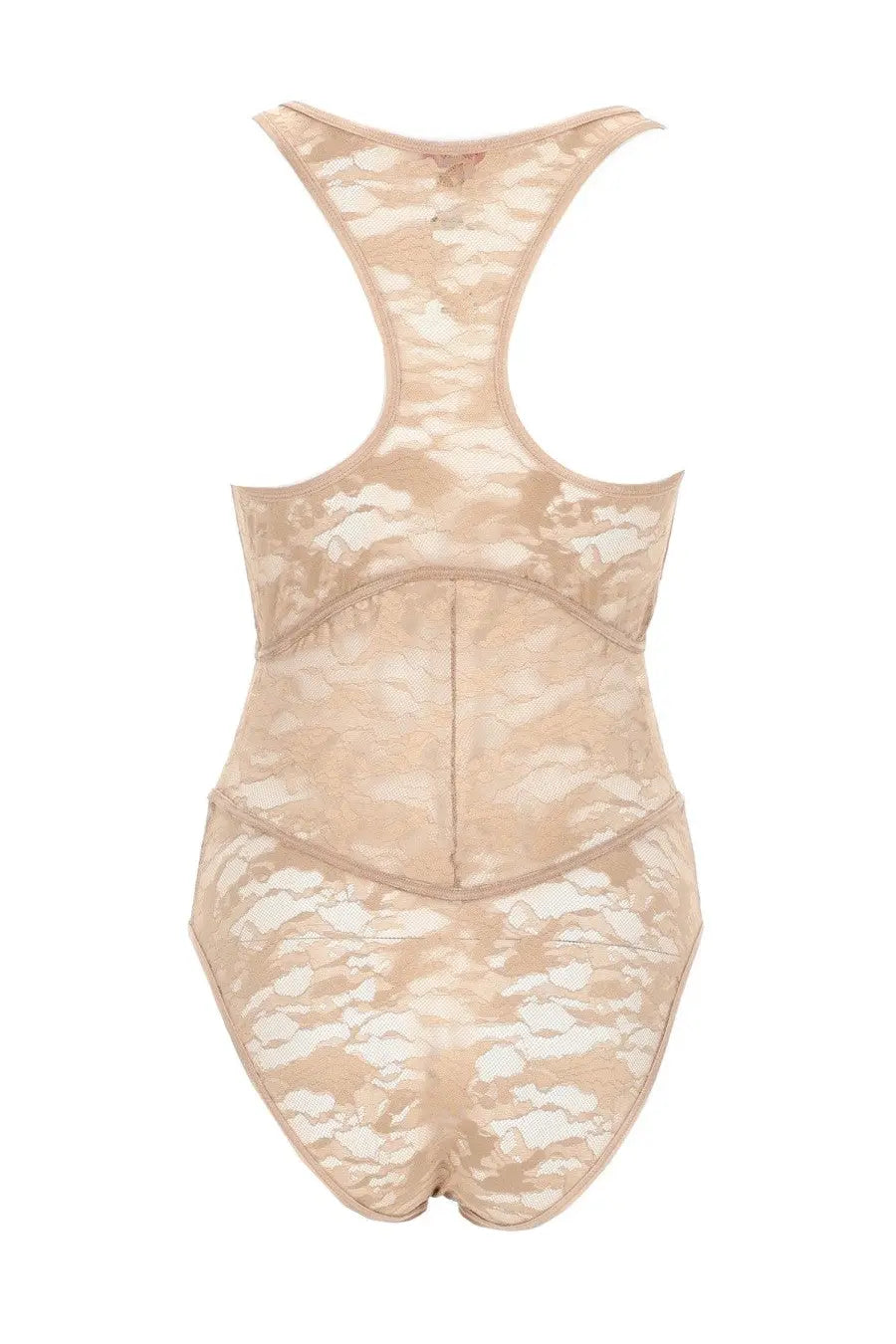 Diesel women’s beige lace bodysuit with delicate floral pattern and supportive seams for flattering fit
