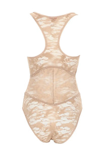Diesel women’s beige lace bodysuit with delicate floral pattern and supportive seams for flattering fit