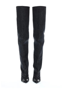 Diesel women’s boot venus black over-the-knee black suede boots with glossy black metal toe caps