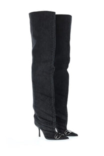 Diesel women’s boot Venus black black suede over-the-knee boots with high stiletto heel and metallic buckle at toe