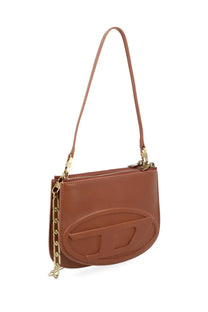 Diesel women’s borsa 1dr twin beige brown leather crossbody bag with gold-tone chain strap and embossed logo on front