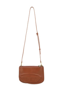 Diesel women’s borsa 1DR twin beige tan leather crossbody bag with a prominent embossed logo on the front