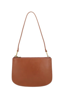 Diesel women’s borsa 1dr twin beige tan leather shoulder bag with curved bottom and gold tone zipper hardware