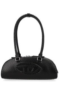Diesel women’s borsa bowling rettagolare 1dr dome black snake-print handbag with sleek oval body and braided handles