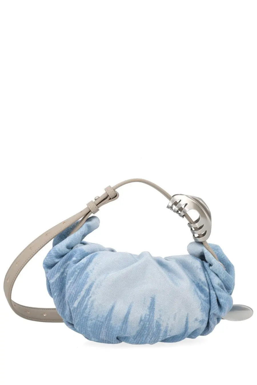 Diesel women’s borsa hobo small arricciata blue soft light blue tie-dye fabric crossbody bag with silver clasp