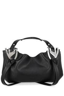 Diesel women’s borsa knot tophandle small black leather handbag with silver metallic handles and angular design