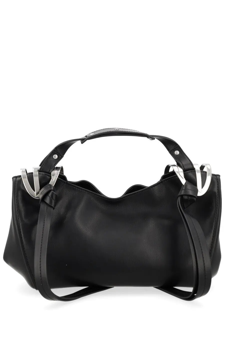 Diesel women’s borsa knot tophandle small black leather hobo bag with silver-tone metal hardware and top handle