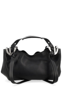 Diesel women’s borsa knot tophandle small black leather hobo bag with silver-tone metal hardware and top handle