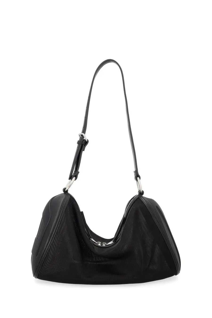 Diesel women’s borsa load con black black leather hobo bag with curved top and silver toned hardware