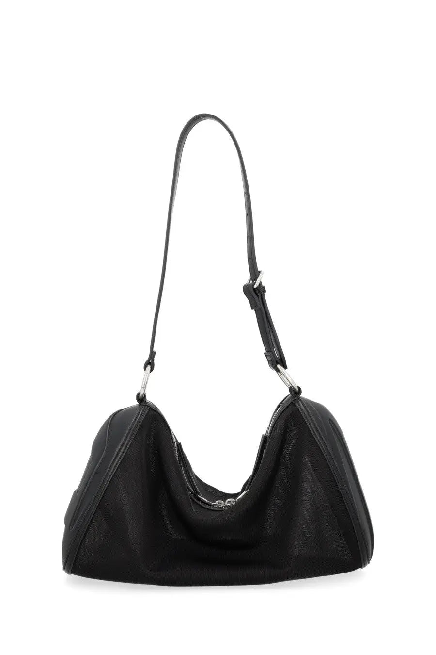 Diesel women’s borsa load con black black leather hobo bag with curved top and silver toned hardware