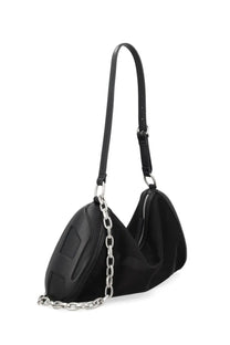 Diesel women’s borsa load con black leather shoulder bag with silver chain strap and zipper closure