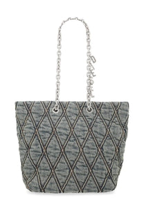 Gray quilted denim Diesel women’s borsa shopper tote bag with silver chain strap and Givenchy logo charm medium blue