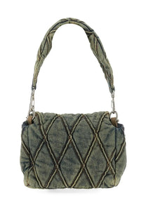 Denim handbag with quilted diamond pattern and braided handle in blue from diesel women borsa spalla charm small