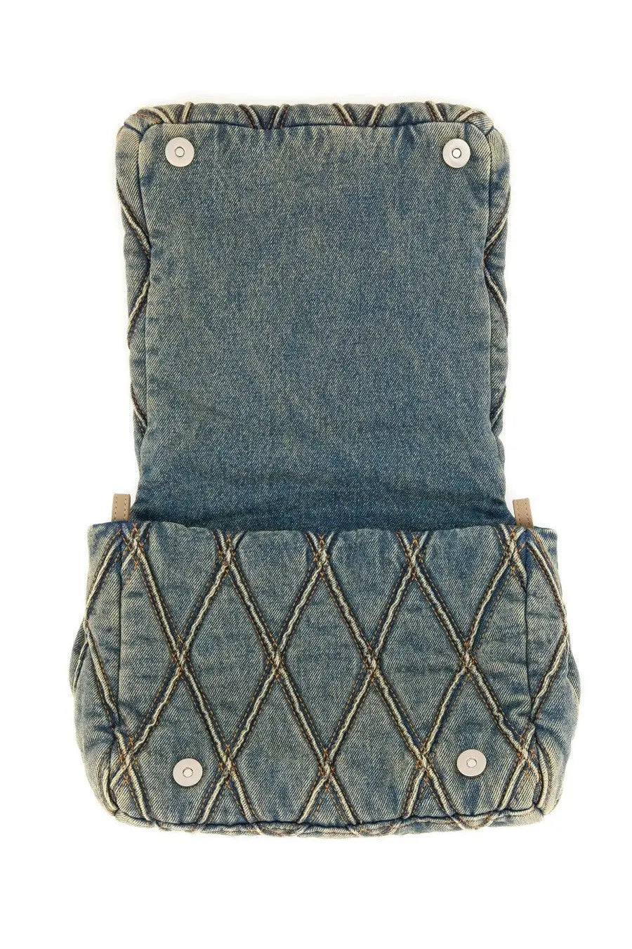 Diesel women’s borsa spalla charm small blue denim quilted crossbody bag with diamond stitching and silver hardware