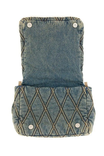 Diesel women’s borsa spalla charm small blue denim quilted crossbody bag with diamond stitching and silver hardware