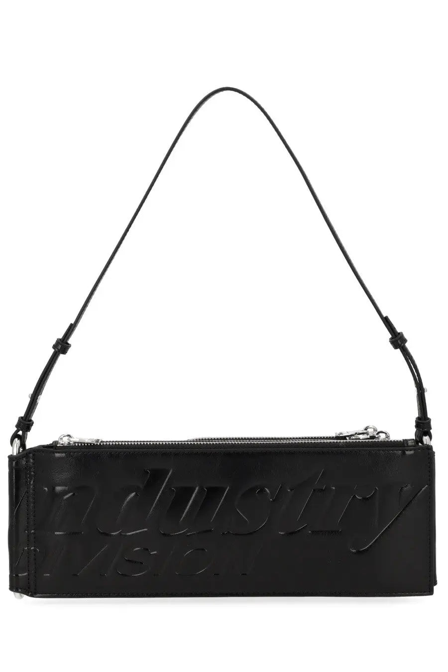 Diesel women’s borsa spalla flag black rectangular black glossy leather handbag with embossed industry lettering and adjustable strap