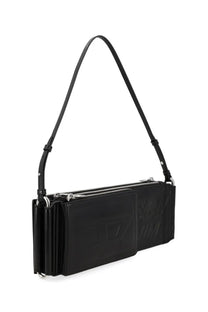 Diesel women’s borsa spalla flag black black leather crossbody bag with embossed logo and silver zippers