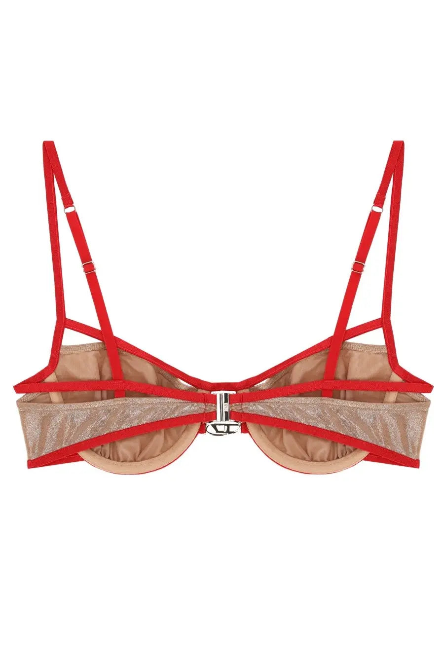 Diesel women’s bra Cindy Gft beige with red and beige straps and a metallic clasp at the center front