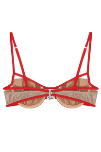 Diesel women’s bra Cindy Gft beige with red and beige straps and a metallic clasp at the center front