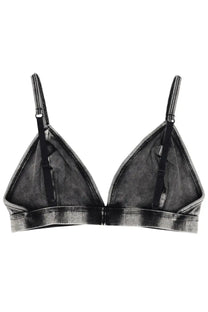 Diesel women’s black denim triangle bra with adjustable straps and distressed faded finish