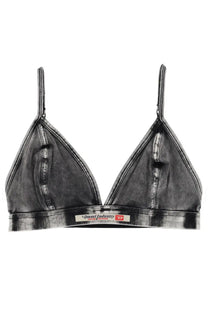Diesel women’s black denim triangle bra with ribbed straps and branded waistband in grey from the Scilla Dnm line