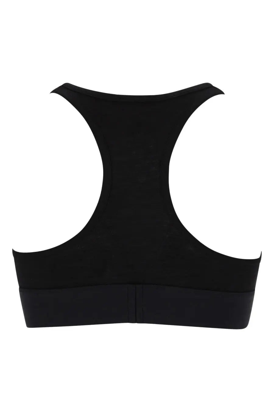 Diesel women’s black cotton racerback sports bra with seamless construction and wide supportive band back view