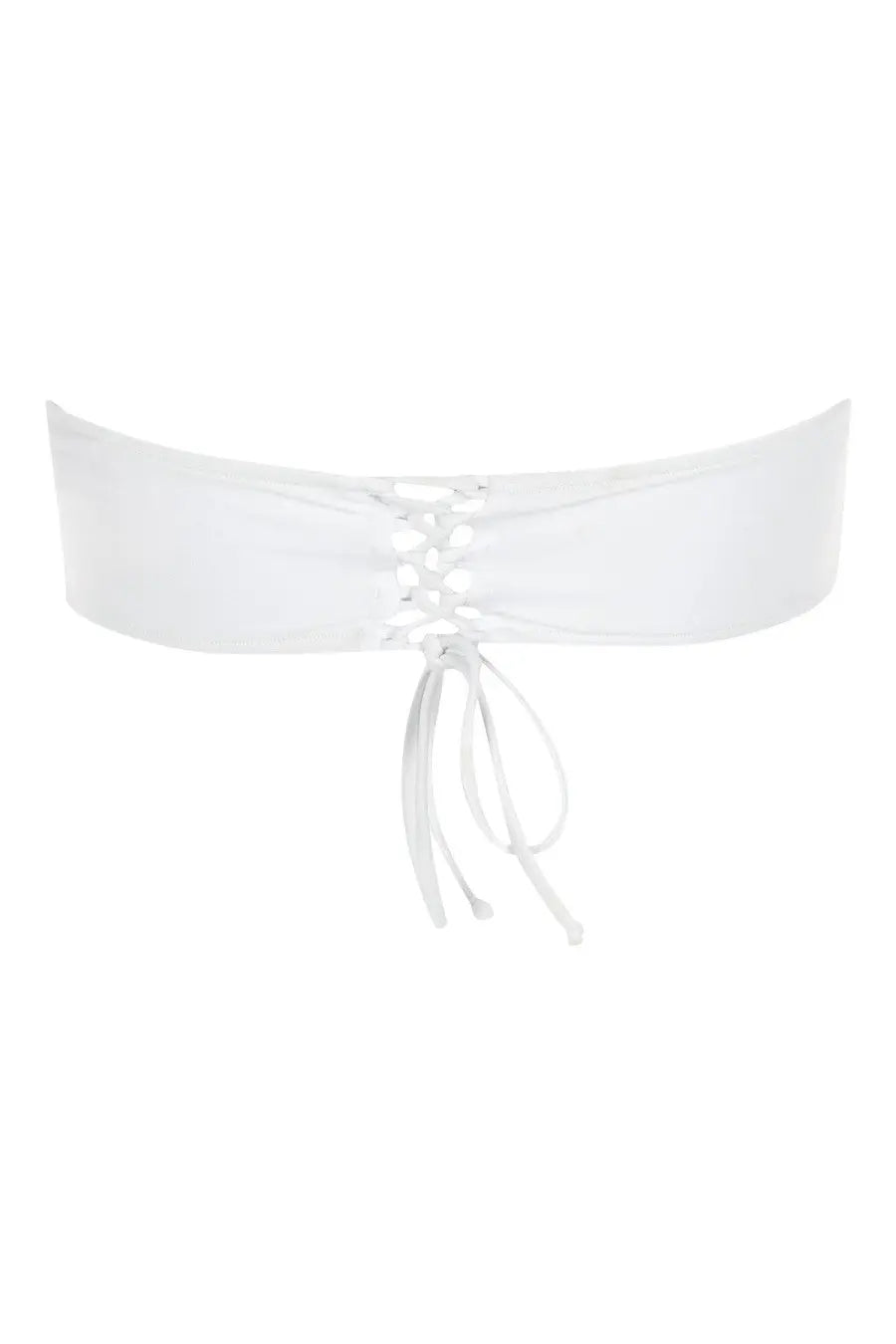 White satin belt with lace up front and matching ties for diesel women’s bryna bikini top in white